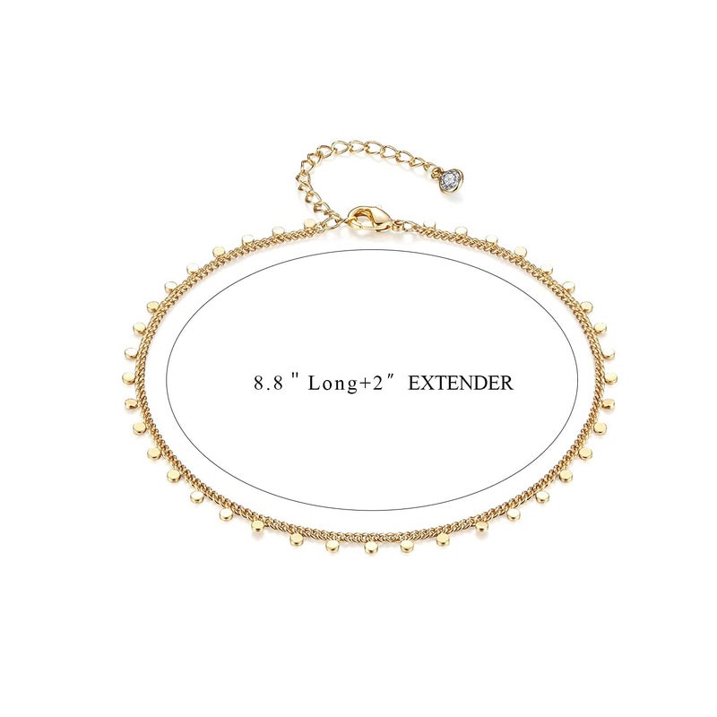 Fettero Anklet Bracelets for Women Gold Plated Dainty Waterproof Anklet Charm Bracelet Beach Anklet Jewelry Beaded Ball Tennis Link Chain Summer Boho Beach Foot Jewelry for Women - Image 4